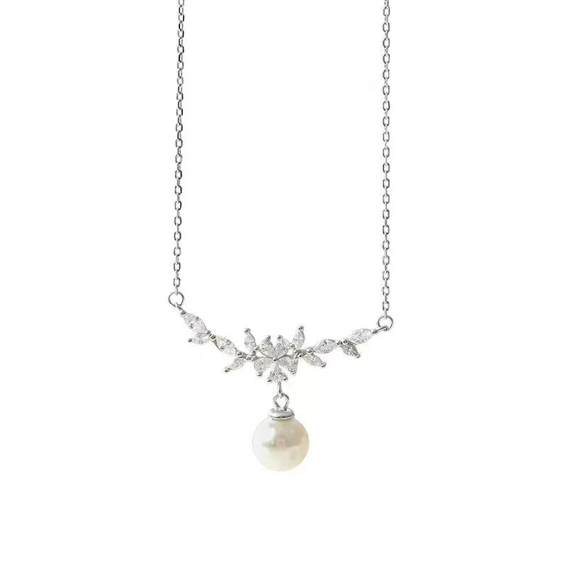 Single Small Pearl Zircon Necklace For Women
