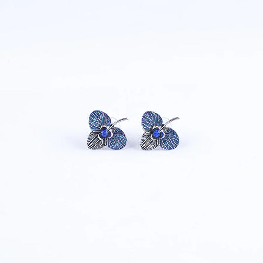 European And American New Design Sense Three-leaf Flower Diamond Stud Earrings