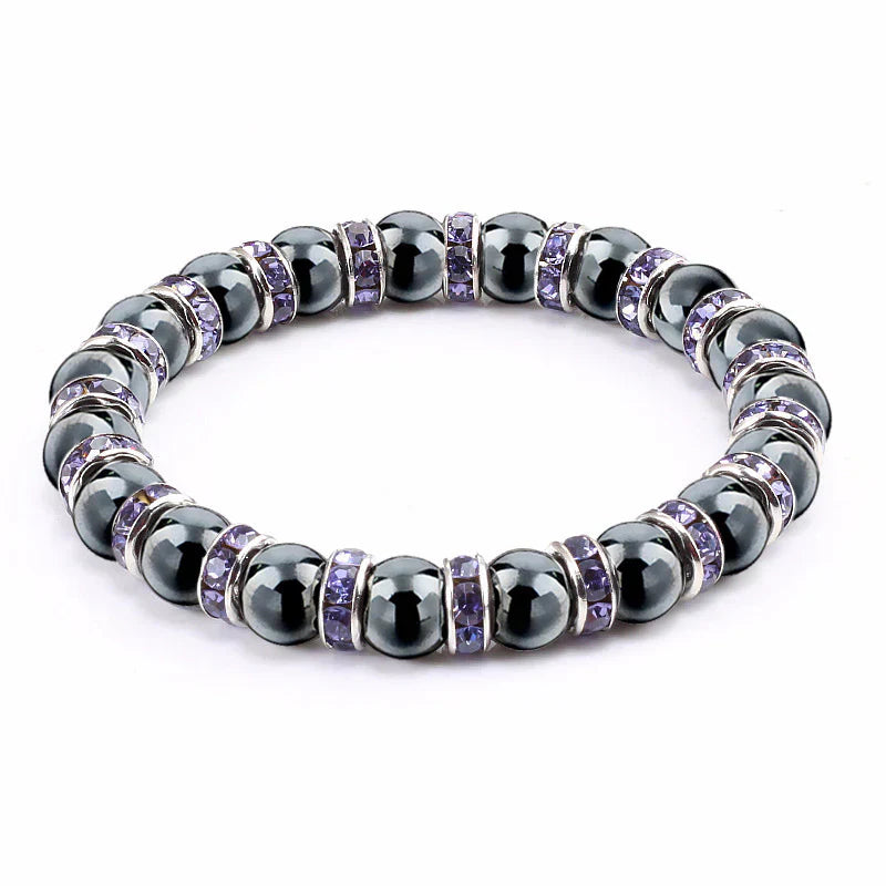 Haematite Beaded Bracelet Single Circle Couple Micro Inlay Rhinestones