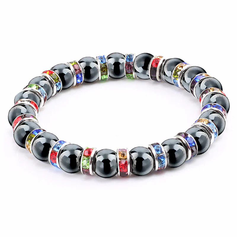 Haematite Beaded Bracelet Single Circle Couple Micro Inlay Rhinestones