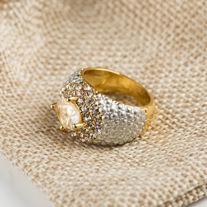 Gold-plated Square European And American Gemstone Ring