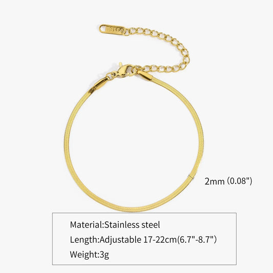 Simple Steel Peptide 18K Gold Plating Chain Like Flat Snake Bracelet