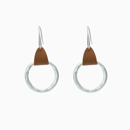 Simple Fashion Brown Leather Stitching Round Ring Earrings