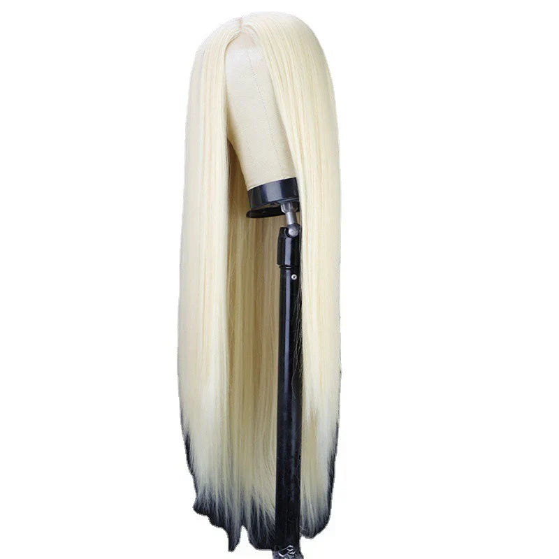 Black Long Straight Center Point Natural And Lifelike Headgear