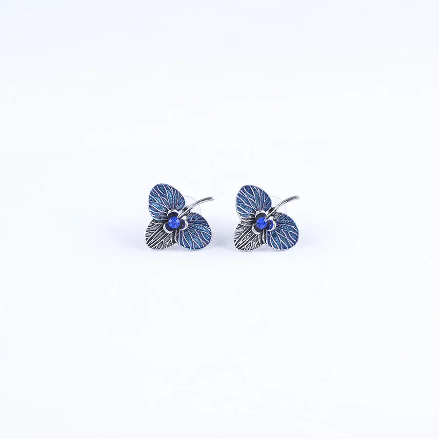European And American New Design Sense Three-leaf Flower Diamond Stud Earrings