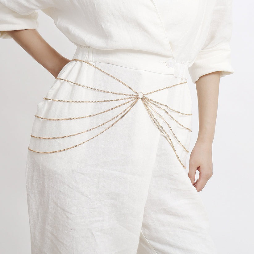 Metal geometric waist chain