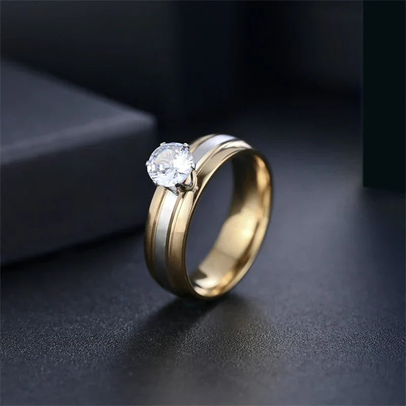 Zircon Couple Ring 18K Gold Two-tone High-end All-match
